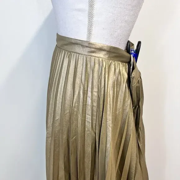 Ann Taylor Skirt size 14 Gold Shimmery Pleated Wedding Evening Cocktail Modest - Picture 7 of 10